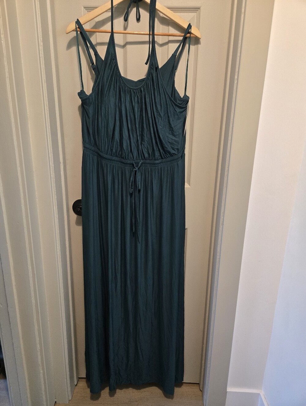 Soma Soft Jersey Teal Halter Maxi Bra Dress with Drawstring Waist sz XL - Picture 2 of 9